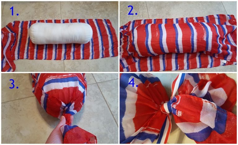 Patriotic No-Sew Pillow made for the June Dollar Store Challenge by www.thisautoimmunelife.com