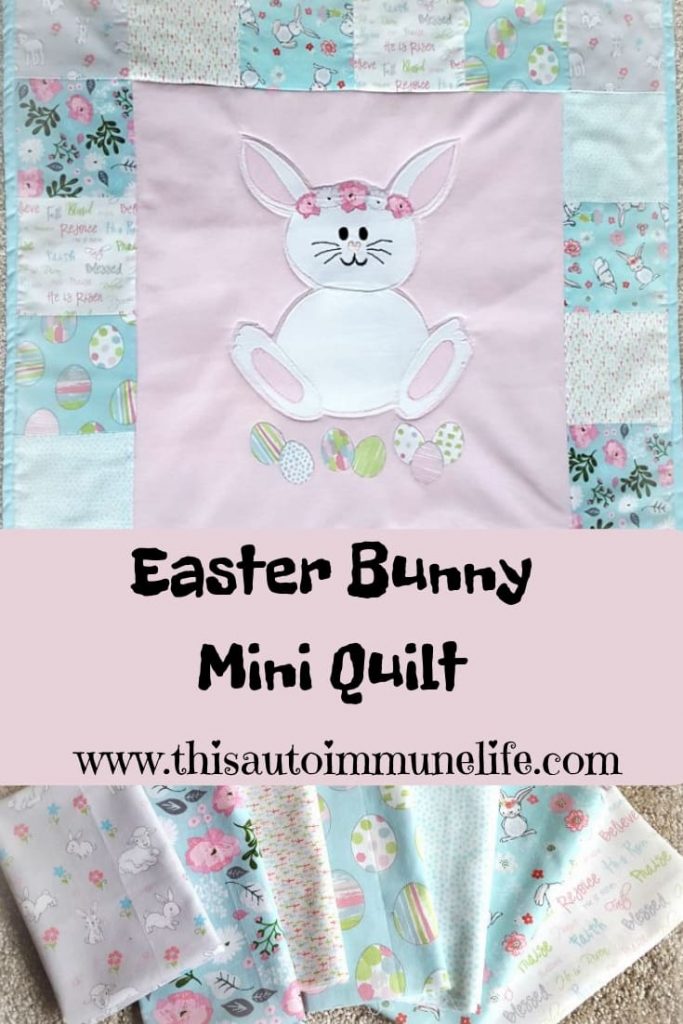 Easter Bunny Mini Quilt Tutorial from www.thisautoimmunelife.com #Easter #EasterBunny #Quilting #Applique