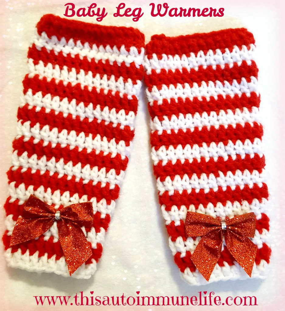 Crocheted Baby Leg Warmers for the December Pinterest Challenge from www.thisautoimmunelife.com #Christmas #crochet #legwarmers #baby